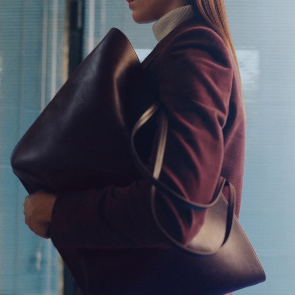 Mango Brown Faux Leather Tote Bag